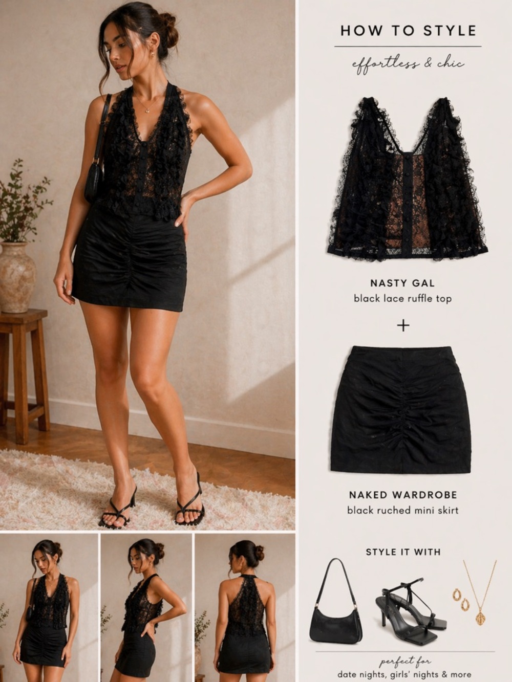 Nasty Gal Black Ruched Mini Skirt